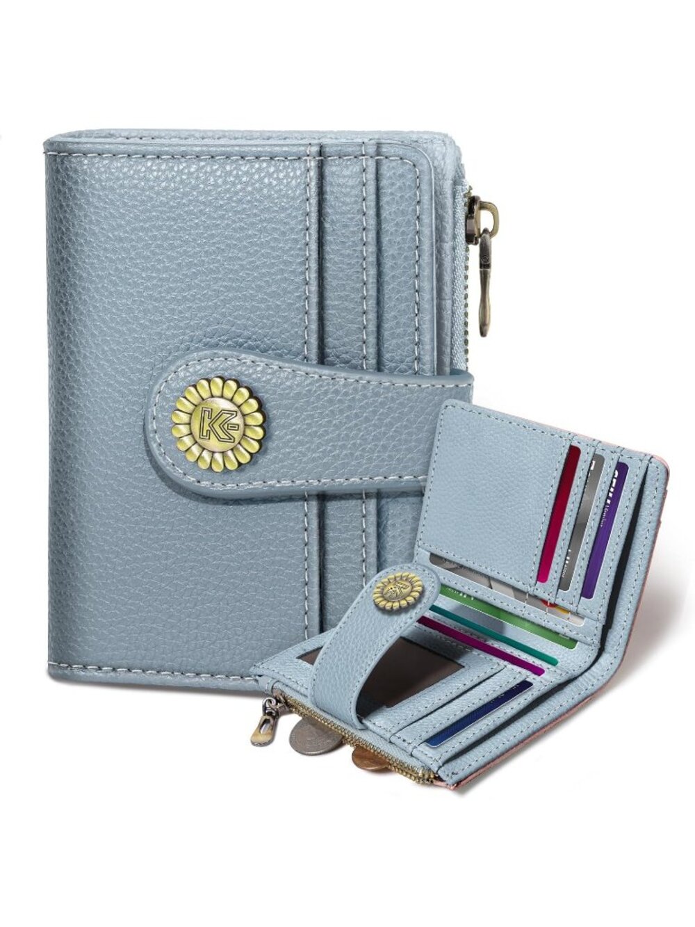 Women's Blue Skull Goth RFID Coin Pocket Vegan Pu Leather Zipper Wallet